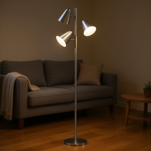 Lámpara de pie LED moderna de 3 luces, 64 pulgadas, con pantalla cónica de metal plateado, luz de lectura para sala de estar y dormitorio - Product Image 2