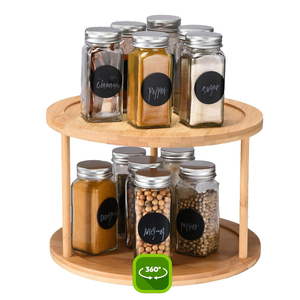 Organizzatore Girevole a Due Livelli in Bambù per Spezie, Lazy Susan, Portaoggetti Rotante per Cucina, Bancone, Tavolo e Dispensa - Product Image 1