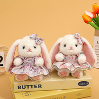 Porte-clés en peluche lapin à longues oreilles style chinois, adorable poupée en peluche lapin, breloque de sac à dos, cadeau en gros