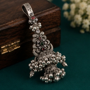 Pendientes de Plata 925, Estilo Jhumka Antiguo, Tradicionales, Oxidados, con Forma de Campana, Hechos a Mano, Regalo de Boda, Joyería Étnica para Mujer - Product Image 3