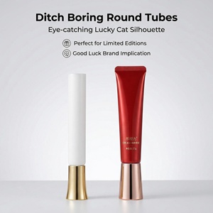 Tubo Cosmético Suave de Alta Gama de 25g Rojo y Blanco con Punta de Boquilla Larga |   Envase de Crema para Ojos con Tapa Dorada Brillante para Suero - Product Image 3