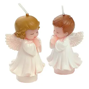 Bánh trang trí bánh Topper bé tắm nến ủng hộ trắng bé trai cô gái thiên thần hình nến Rửa Tội nến