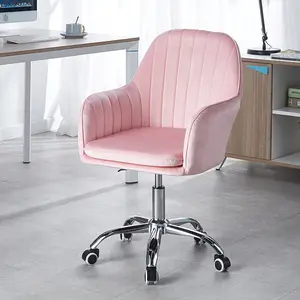 Silla giratoria de terciopelo para oficina, mueble de sala de estar, dormitorio, ordenador, escritorio para estudiantes, color gris y rosa