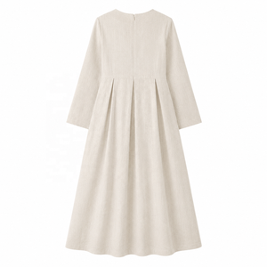 Gonna Casual da Donna Personalizzata in Lino con Colletto <span class=keywords><strong>Barto</strong></span>, Plissettata, Ecologica, Lavabile, Tinta in Tinta Unita, Vita Naturale - Product Image 2