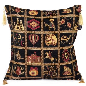 <b>Cushion</b> <b>Cover</b> With Black Turkish Fabric With Turkish Symbols Design.... Made in Turkey .... From Turkey - Product Image 1