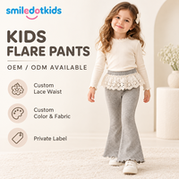 Smiledotkids Pantalons évasés personnalisés pour enfants, gris, avec dentelle et volants à la taille, ourlet festonné, OEM ODM, pour petites filles, vente en gros