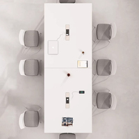 Table de conférence haut de gamme en forme de bateau avec ports de données et prises de courant – Bureau de réunion durable et contemporain pour hôtel
