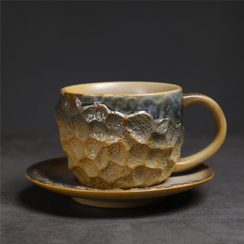 238-b meteorite pattern coffee cup + saucer (yellow) 200ml