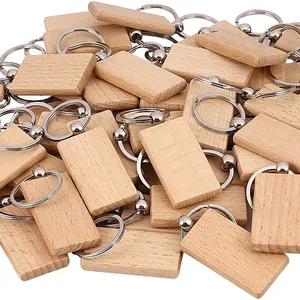Wooden Key Chains Keychain Rectangular Engraving Key Ring Key Tags Lesix Blank Wooden Gift Home Decoration Customized Logo Wood