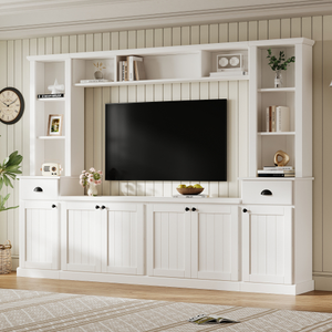 Set di Mobili da Parete con Ponte Porta <span class=keywords><strong>TV</strong></span> per <span class=keywords><strong>TV</strong></span> fino a 75'', <span class=keywords><strong>Mobile</strong></span> <span class=keywords><strong>TV</strong></span> con Spazio di Archiviazione e Ripiani Regolabili, Grande Console Multimediale Modernista - Product Image 1