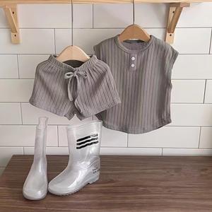 Ensemble de vêtements d'été pour enfants OEM ODM, ensemble de vêtements pour bébé garçon, veste et pantalon de couleur unie, 2 pièces - Product Image 4