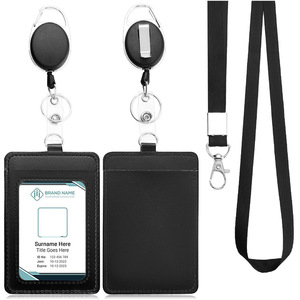 Porta credenciales Baiyou de cuero PU con funda transparente para tarjetas y cordón retráctil para identificación laboral y tarjetas de identificación. - Product Image 5