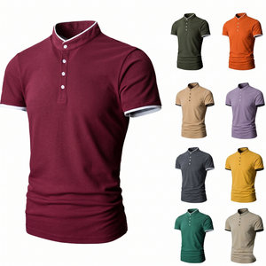 Fashion Men Stand <b>Collar</b> <b>Shirt</b> Casual Short Sleeve Mandarin <b>Collar</b> <b>T</b> <b>Shirt</b> Slim Fit Golf Tops Wholesale Custom Logo - Product Image 1