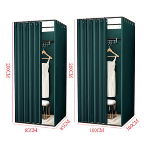 Muebles de Vestidor de Metal Dorado de Estilo Boutique, Vestidor Portátil Cuadrado Negro <span class=keywords><strong>para</strong></span> Tienda de Ropa - Product Image 6