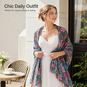 Sciarpa Musulmana in Poliestere con Stampa a Quadri Tropicale, Leggera e Trasparente, per <span class=keywords><strong>Donna</strong></span>, Stile Bali, Coprispalle Casual da Spiaggia - Product Image 2