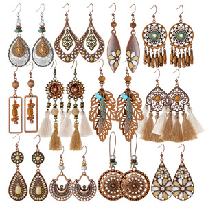 Boucles d'oreilles pendantes bohèmes à pompons en alliage plaqué bronze antique pour femme, bijoux fantaisie 2025 - Product Image 5