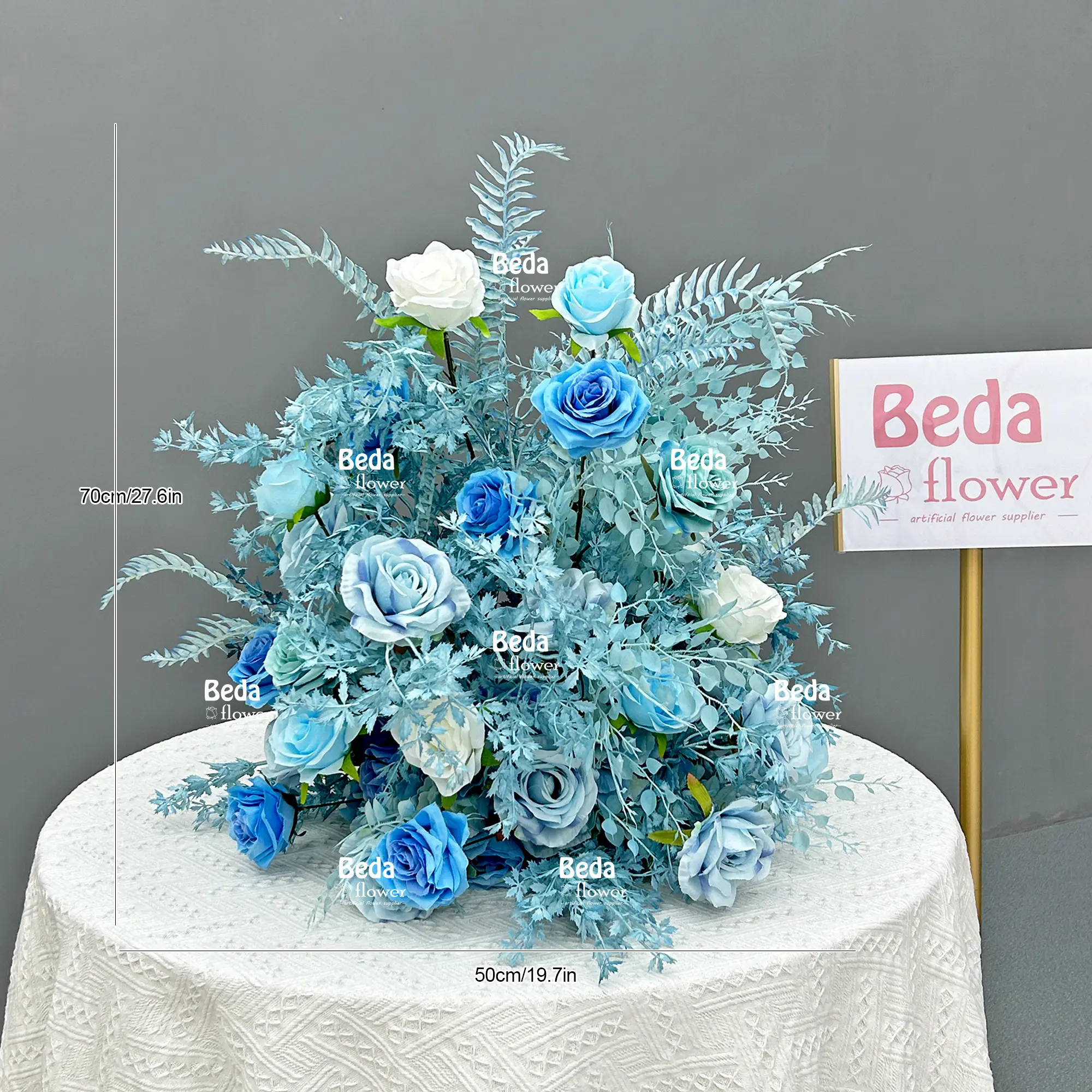 Vendita calda di lusso blu rosa babysbreath artificiale composizione floreale eventi per feste decorazione di nozze Bouquet sfera fiore centrotavola