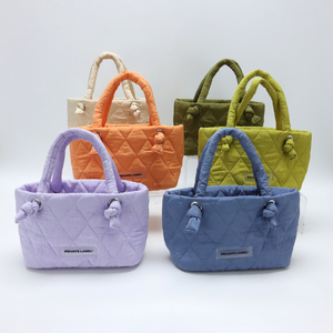 OEM Quilted Puffer Tote Bag, Custom LogoDiamond Quilted Handbag with Knot Handle, Cute Mini Basket Bag for Women, Wholesale - Product Image 1