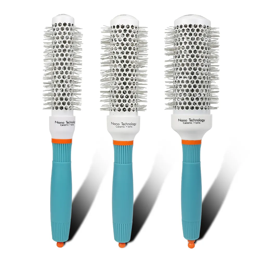 Ceramic Ionic Hair Comb Professional Salon Hair Brush Styling Hairbrush Hairdressing Comb Round Curly Hair Rollers Tools Blue