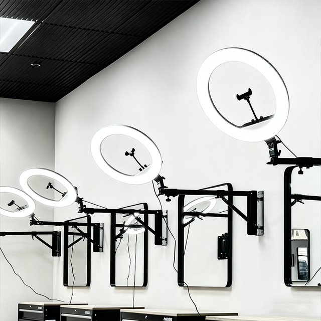 Factory Wholesale Barbershop LED Ring Light Remote Dimmable 21 Inch Wall Mounted Retractable Stand White Ring Light for Salon