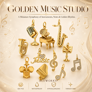 สตูดิโอเพลงโกลเด้น |   จี้รูปเครื่องดนตรีประดับเพชร CZ ชุบทอง 18K PVD บนสแตนเลสสตีล สำหรับทำเครื่องประดับ - Product Image 1