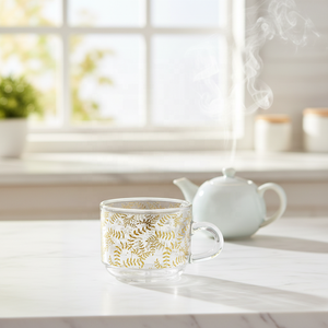 كوب زجاجي مقاوم للحرارة بتصميم بسيط وأنيق، كوب قهوة للإفطار، طقم أكواب شاي مزخرفة مع صحون - Product Image 3
