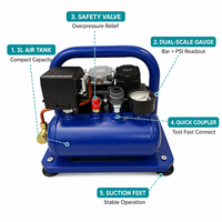 Mini compresseur d'air portable électrique 3L pour gonflage de pneus de voiture et pulvérisation, connexion rapide, utilisation en atelier