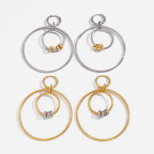 Pendientes de Aro Geométricos de Acero Inoxidable, Diseño Circular en Oro y Plata, Joyería para Uso Diario para Mujer - Product Image 1