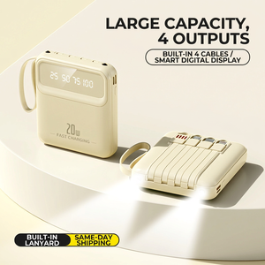 พาวเวอร์แบงค์ขนาดพกพา 20W ชาร์จเร็ว พร้อมสายในตัว พอร์ต USB สี่พอร์ต ดีไซน์กะทัดรัดสำหรับการเดินทางและการใช้งานประจำวัน - Product Image 4
