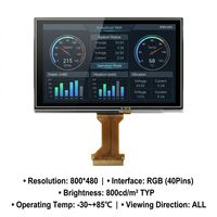 Modul Layar LCD TFT TMK 5-Inci 800x480 RGB G+G PCAP Touch MxT336U ST72568 800-Nit -30C~+85C HMI Industri Otomasi