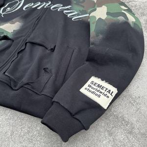 Sweat à capuche à double fermeture éclair avec logo brodé, design OEM, streetwear, imprimé, délavé, camouflage, surdimensionné, à double capuche, fermeture éclair - Product Image 5