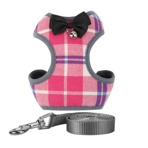 Conjunto de arnés y correa para perro mascota de patrón sólido Collares pequeños para mascotas Correas hechas de tela cómoda con diseño de nudo de mariposa - Product Image 5
