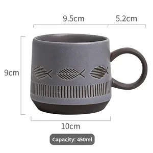 Taza de café de cerámica rústica Vintage estilo japonés de gran capacidad microondas lavavajillas <span class=keywords><strong>seguro</strong></span> uso en fiestas marca de <span class=keywords><strong>ama</strong></span> de llaves de porcelana - Product Image 6