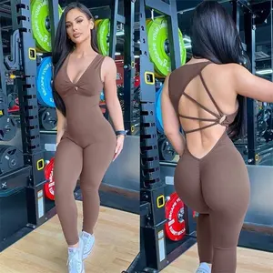 Backless Sport Romper Playsuit Sleeveless Gym Bodysuit Womens Butt Lifting Yoga Jumpsuit