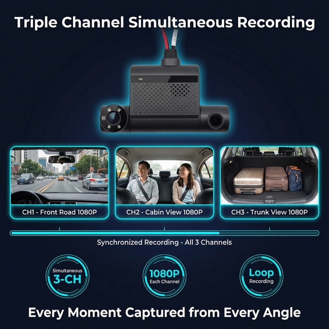 3CH 4G GPS Dash Cam 1080P FHD Front Interior Trunk Camera IR Night Vision Loop Recording Taxi Rideshare Fleet
