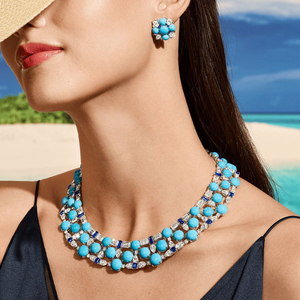 Nuovissima Collana Girocollo di Lusso in Argento <span class=keywords><strong>Sterling</strong></span> 925 con Zirconia Turchese Blu Completamente Incastonata Gioielli da Festa - Product Image 6
