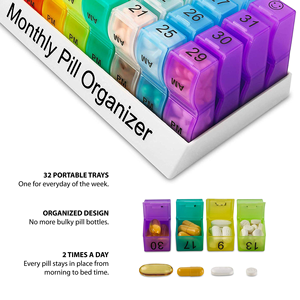 Colorful Plastic Medicine Box One Month 31 Days <b>Pill</b> Storage Independent Multi-Compartment Storage Monthly Travel Tablet <b>Cases</b> - Product Image 3