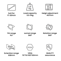 Support pour triple écran de 17 à 32 pouces, bras de moniteur réglable, support Vesa avec pince et base à œillets