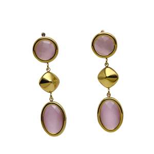 Fashion <b>Dangle</b> <b>Earrings</b> PVD <b>Gold</b> Plated 316L Stainless Steel Pink Stone Drop <b>Earrings</b> - Product Image 1