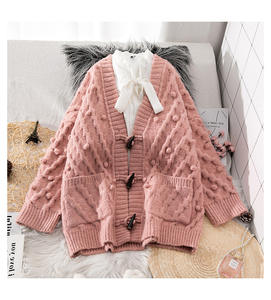 Maglione Cardigan fatto <span class=keywords><strong>a</strong></span> <span class=keywords><strong>mano</strong></span> alla moda autunno e inverno taglia libera <span class=keywords><strong>donna</strong></span> di moda con palline - Product Image 3