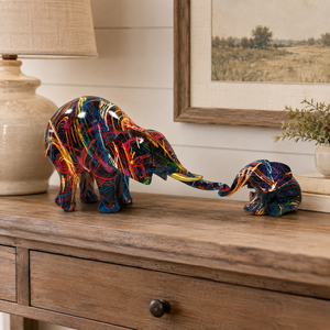 Figura de Resina Colorida de Elefante Madre e Hijo, Escultura de Elefantes con Tronco Entrelazado, Adorno Decorativo Moderno Pintado para el Hogar - Product Image 6