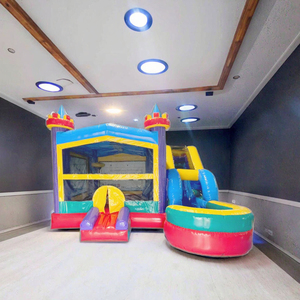 Château gonflable avec toboggan, thème crème glacée rose et bleu, pour les enfants, utilisation à domicile, installation facile, matériau PVC - Product Image 5
