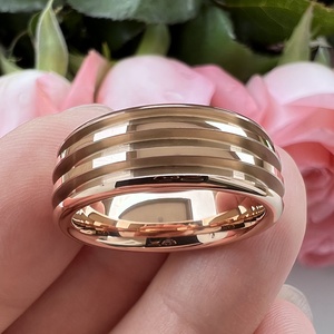 Coolstyle Jewelry In Stock anello vuoto In tungsteno In <span class=keywords><strong>oro</strong></span> <span class=keywords><strong>rosa</strong></span> da 8mm per intarsio personalizzato con scanalature tripli da 1.1mm Domed Comfort Fit - Product Image 2