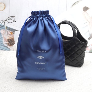 Custom Logo Printing Luxury Soft Blue Satin Fabric Drawstring Shoe Lingerie Storage Pouch Silk Satin Hair <b>Extension</b> Dust Bag - Product Image 5