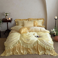 Parure de lit de luxe en satin jacquard style européen avec dentelle, draps de princesse dorés, ensemble de couvre-lit de haute qualité