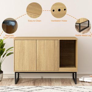 Armario para gatos cerrado moderno, caja de arena oculta para gatos estriada, muebles con almohadilla para rascar, patas de metal, camas para mascotas - Product Image 5