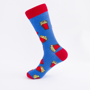 Chaussettes en coton 200N à motif jacquard de dessins animés de restauration rapide (hamburger, banane, bière, frites) pour hommes, style décontracté, pour les passionnés de cuisine - Product Image 1