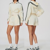 Ensemble de survêtement brossé 2 pièces pour femme, veste à capuche zippée et short, ensemble décontracté uni pour la course et l'entraînement