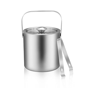 Seau à glace rond en acier inoxydable 304 de 3 L, personnalisé pour marque de luxe, avec pince à glace et poignée - Product Image 1