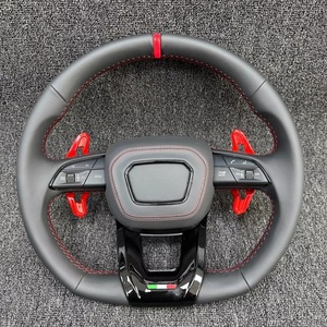 Pour <span class=keywords><strong>Audi</strong></span> <span class=keywords><strong>Q3</strong></span> Q5 Q7 Q8 <span class=keywords><strong>RS</strong></span> <span class=keywords><strong>Q3</strong></span> <span class=keywords><strong>RS</strong></span> Q5L cuir noir perforé volant à fond plat avec palettes et boutons accessoires de voiture - Product Image 1